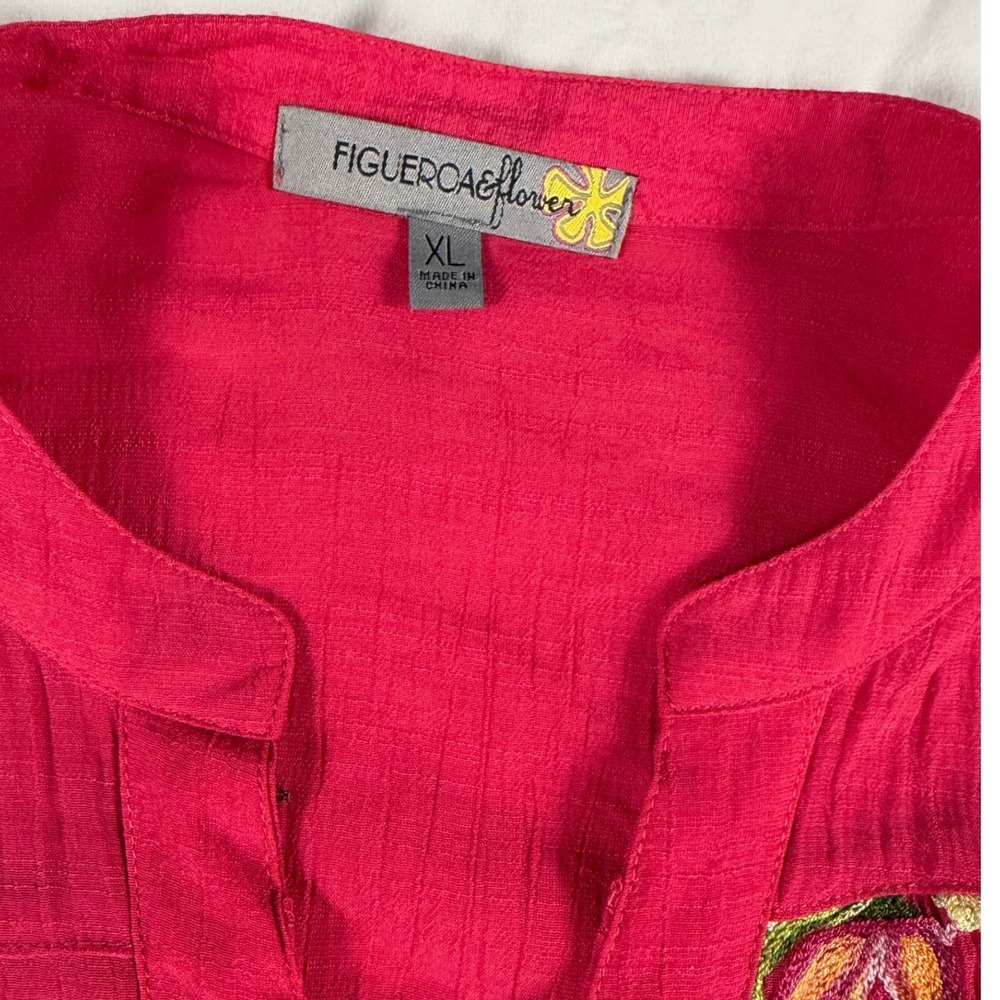 Figueroa & Flower Magenta Floral Embroidered Crinkle Gauze Button Down Shirt XL - Picture 6 of 7